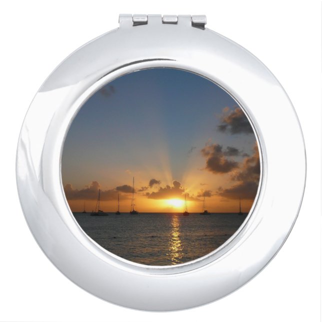 Sunset with Sailboats Tropical Landscape Photo Vanity Mirror (Front)