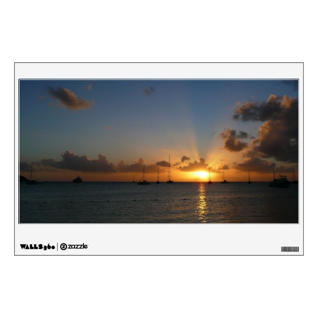 Sunset with Sailboats Tropical Landscape Photo Wall Sticker (Front)