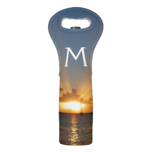 Sunset with Sailboats Tropical Landscape Photo Wine Bag