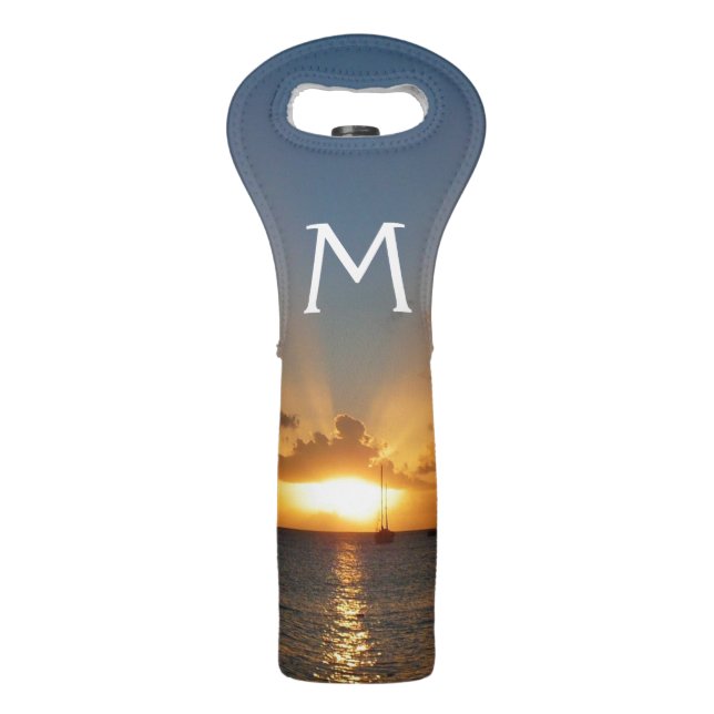 Sunset with Sailboats Tropical Landscape Photo Wine Bag (Front)