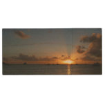 Sunset with Sailboats Tropical Landscape Photo Wood USB Flash Drive