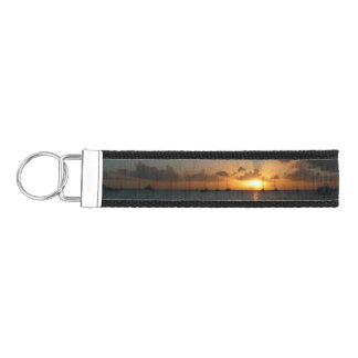 Sunset with Sailboats Tropical Landscape Photo Wrist Keychain