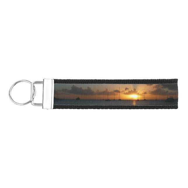 Sunset with Sailboats Tropical Landscape Photo Wrist Keychain (Keys on Left)