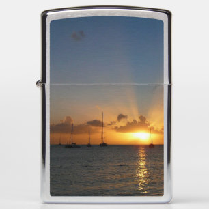 Sunset with Sailboats Tropical Landscape Photo Zippo Lighter