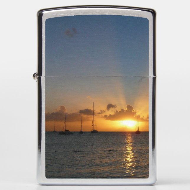 Sunset with Sailboats Tropical Landscape Photo Zippo Lighter (Front)