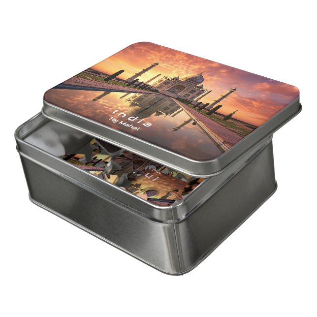 Sunset with Taj Mahal Agra, India Jigsaw Puzzle (Lid Open)