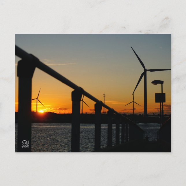 Sunset with windmill, relaxing and calming. postcard (Front)