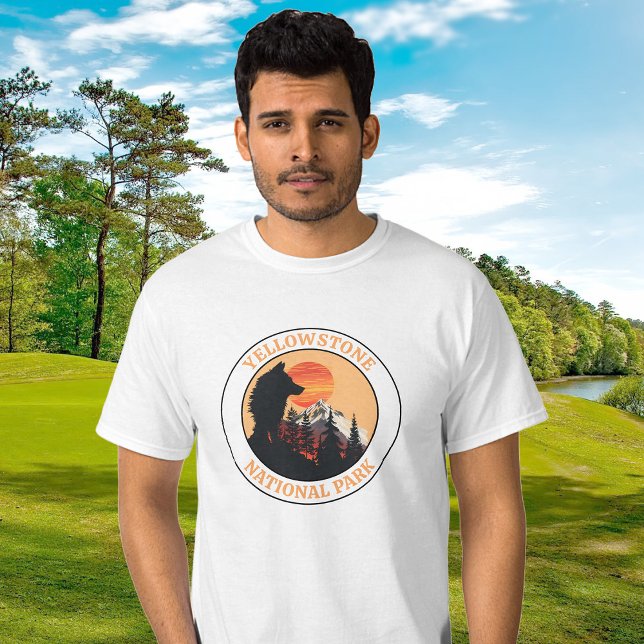 Sunset Wolf Art, Yellowstone National Park, Circle T-Shirt (Creator Uploaded)