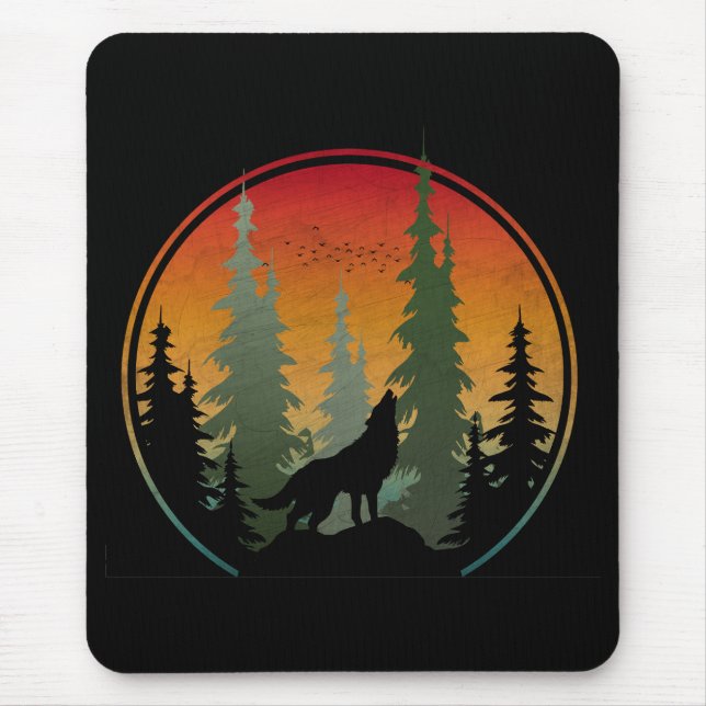 Sunset Wolf Nature Scenery Mouse Pad (Front)
