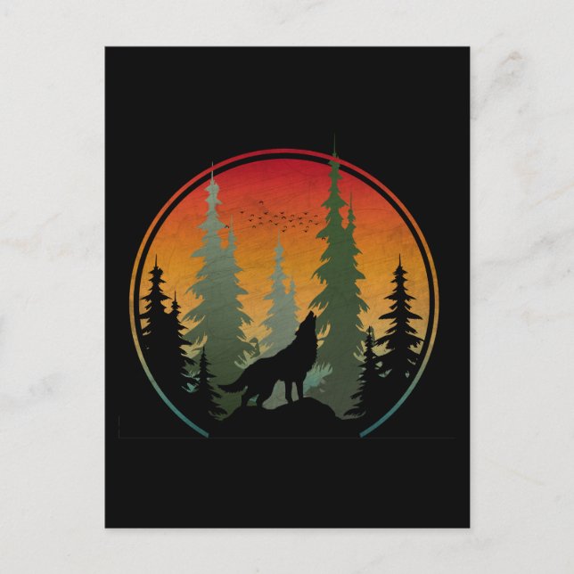 Sunset Wolf Nature Scenery Postcard (Front)