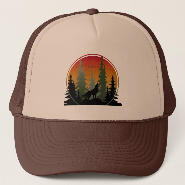 Sunset Wolf Nature Scenery Trucker Hat (Front)