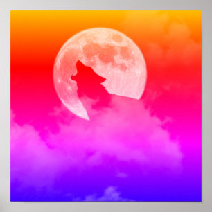 sunset wolf poster