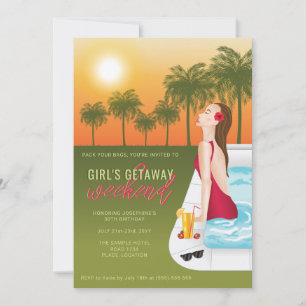 Sunset Woman In A Swimming Pool Girl's Getaway Invitation