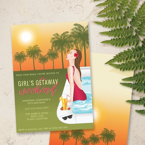 Sunset Woman In A Swimming Pool Girls Getaway Invitation