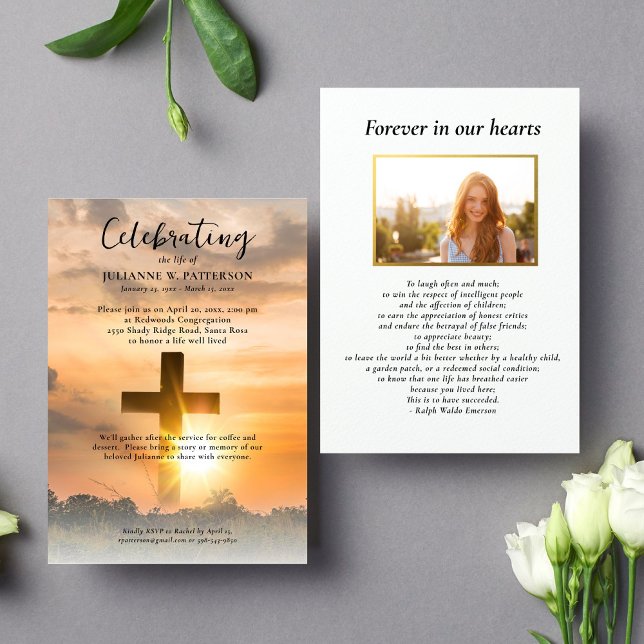 Sunset Wooden Cross, Celebration of Life Photo Invitation (Creator Uploaded)