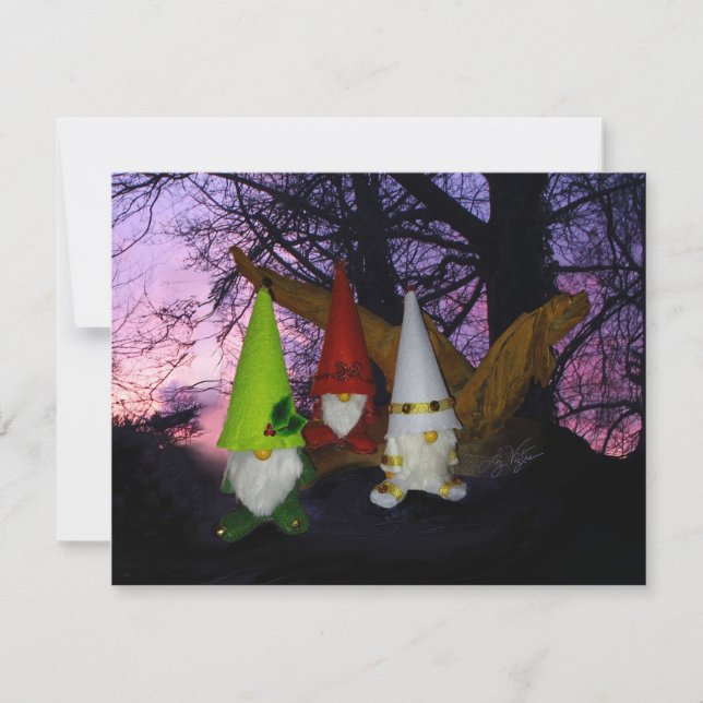 Sunset Woodland Gnomes Holiday Card (Front)