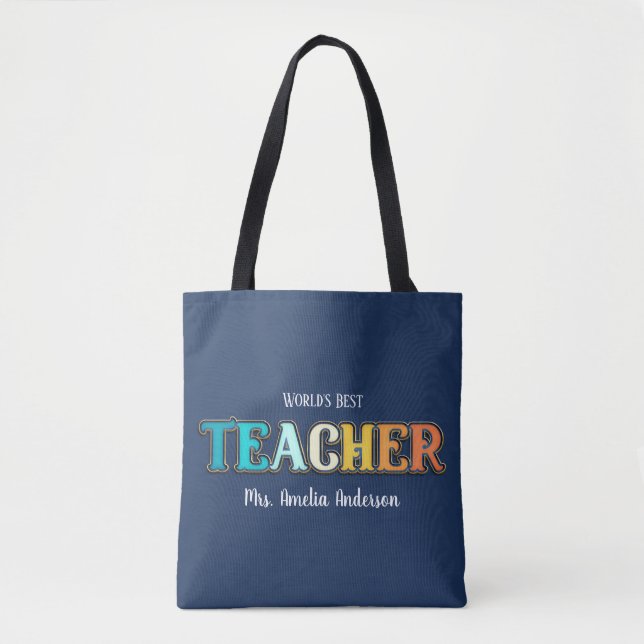 Sunset World's Best Teacher Appreciation Gift Tote Bag (Front)