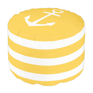 Sunset Yellow and White Stripe Anchor Pouf