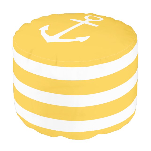 Sunset Yellow and White Stripe Anchor Pouf (Angled Front)