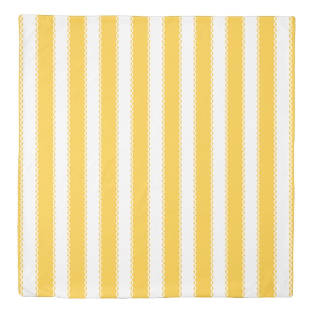 Sunset Yellow and White Stripes and Polka Dots Duvet Cover (Front)