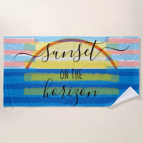 Sunset Yellow Pink Blue Watercolor Stripes  Beach Towel