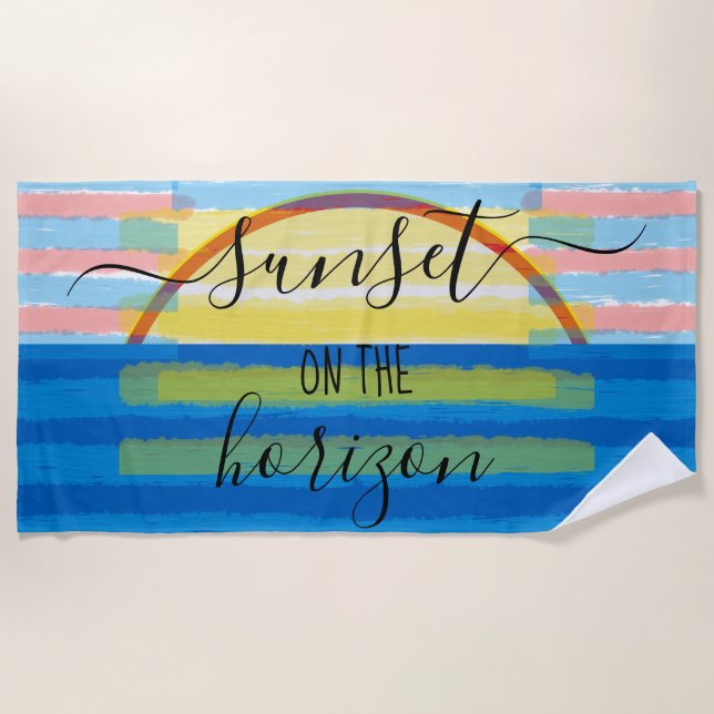 Sunset Yellow Pink Blue Watercolor Stripes  Beach Towel (Front)