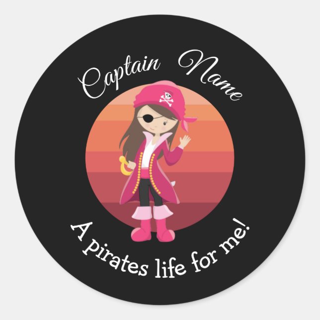 Sunset YOUNG Girl Party Pirate   Classic Round Sti Sticker (Front)