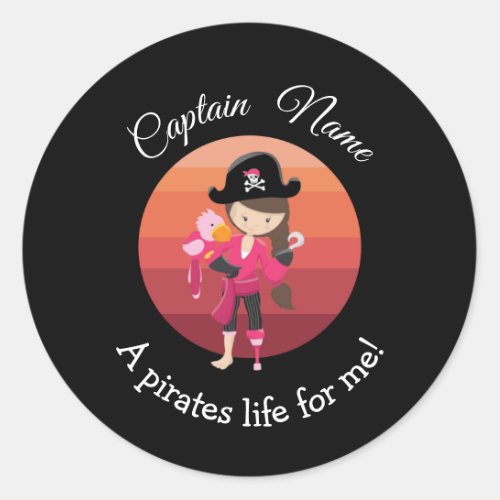 Sunset YOUNG Girl Party Pirate   Classic Round Sticker