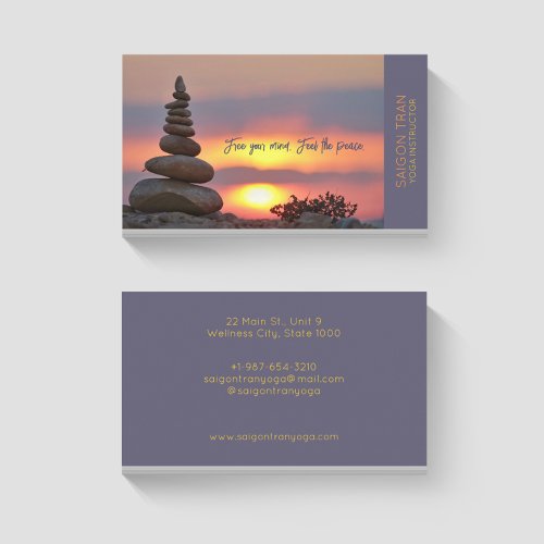 Sunset Zen Stones Yoga Instructor Dark Blue Business Card