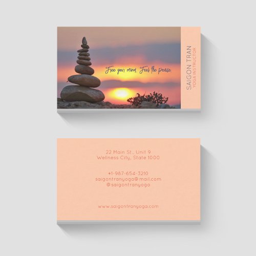 Sunset Zen Stones Yoga Instructor Peach Business Card