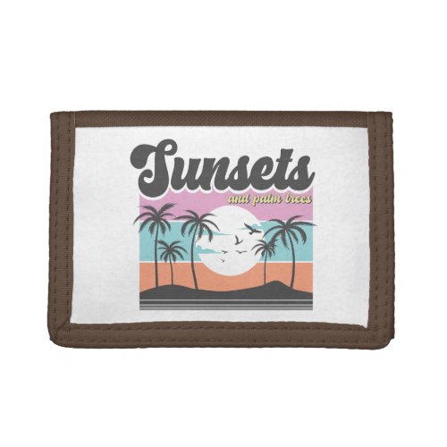 Sunsets and Palm Trees _ retro sunset Trifold Wallet