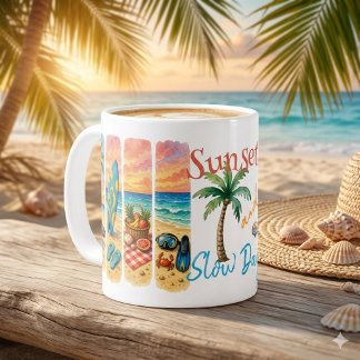 Sunsets and Slow Days Tropical Beach Coastal Art Coffee Mug