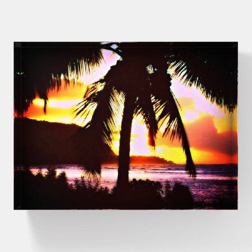 Sunsets by the beach paperweight