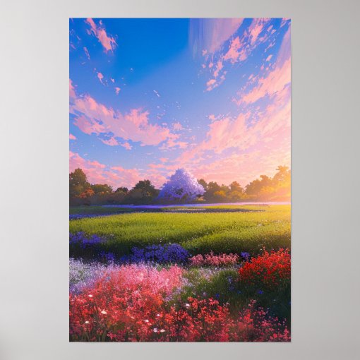 Sunset's Glow in Meadow Poster | Zazzle