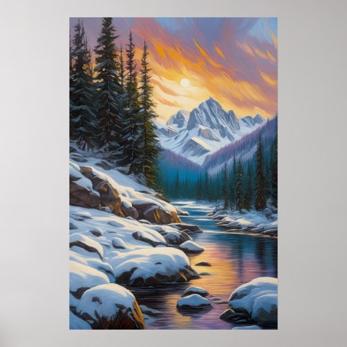 Sunsets Splendor in Snowy Solitude Poster