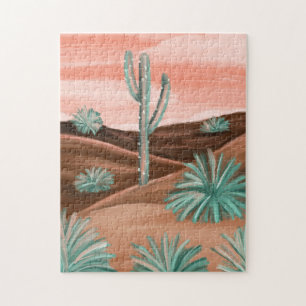 Sunsetting Arizona Desert & Cactus Landscape Jigsaw Puzzle