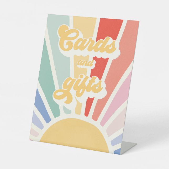 Sunshine 1st Birthday Muted Rainbow Cards And Gift Pedestal Sign (Front)