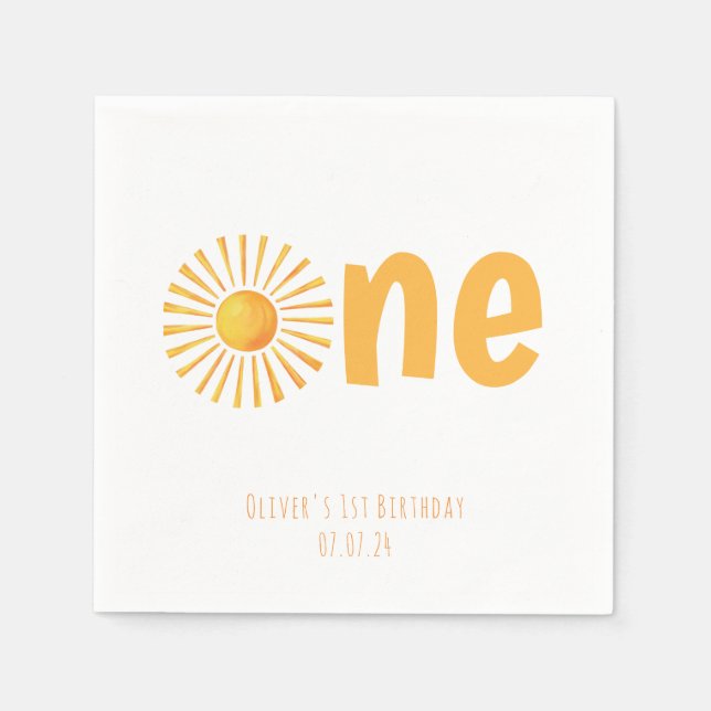 Sunshine 1st Birthday Party Napkins (Front)