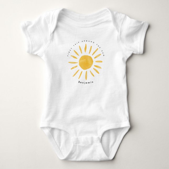 sunshine 1st birthday watercolor sun  baby bodysuit (Front)