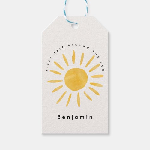 sunshine 1st birthday watercolor sun  gift tags