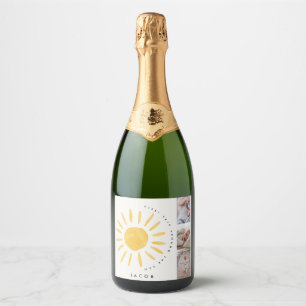 sunshine 1st birthday watercolor sun multi photo sparkling wine label