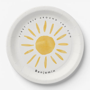 sunshine 1st birthday watercolor sun  paper plates