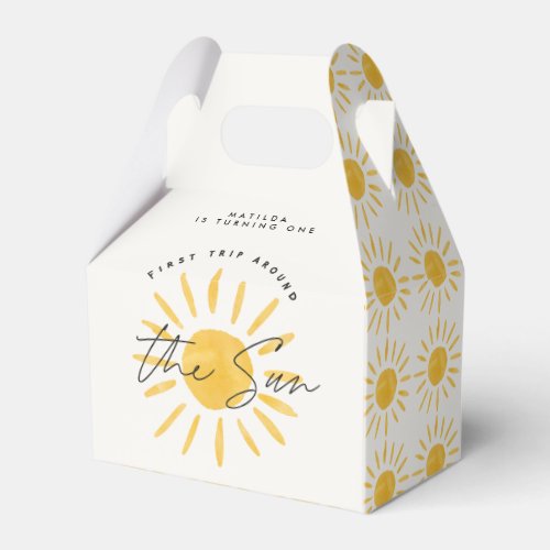 sunshine 1st birthday watercolor sun yellow modern favor boxes