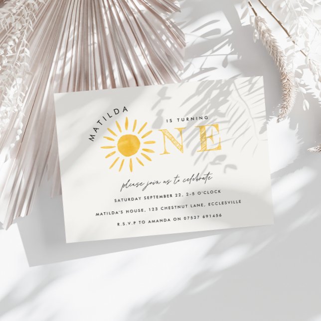 sunshine 1st birthday watercolor sun yellow modern invitation (Creator Uploaded)
