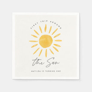 sunshine 1st birthday watercolor sun yellow modern napkins