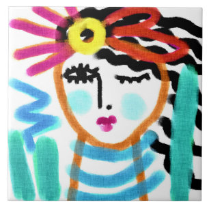 Sunshine Abstract Digital Portrait Ceramic Tile