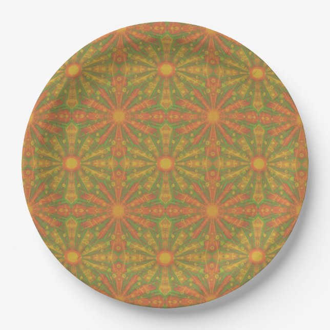 "Sunshine" abstract pattern in orange and yelllow  Paper Plates (Front)