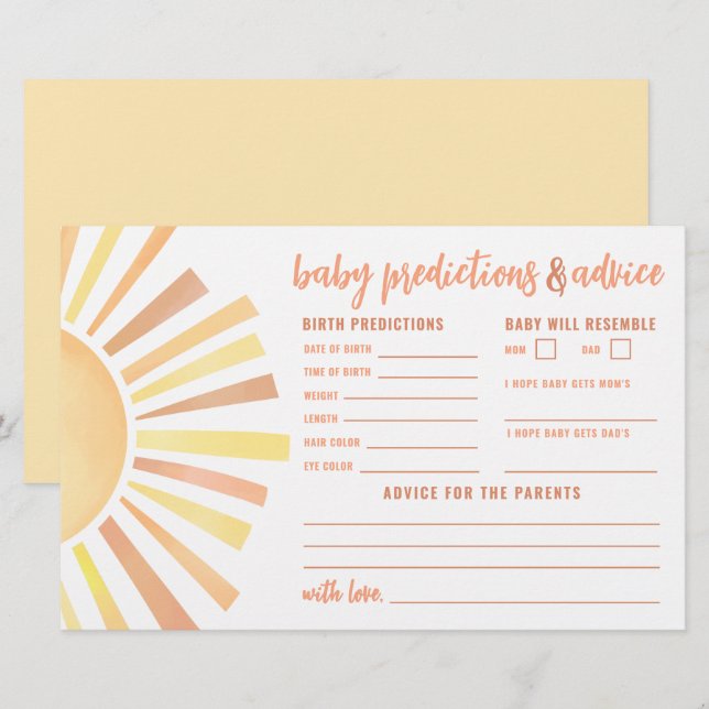 Sunshine Advice Predictions Card Sun Baby Shower (Front/Back)