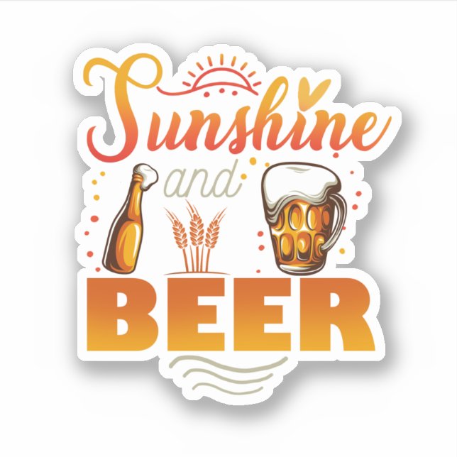 Sunshine And Beer Funny Beach Summer Vacation Sticker (Front)