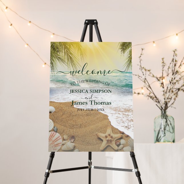  Sunshine And Blue Ocean Beach Wedding Welcome  Foam Board (In Situ (Stand))